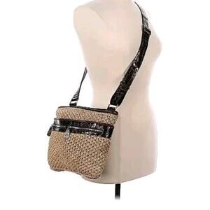 Brighton Straw Crossbody Bag Purse Woven Crocodile Tan Brown Boho Patent